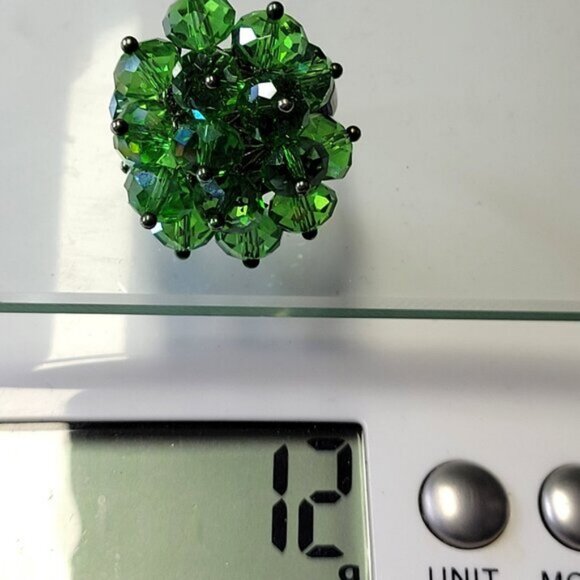 Green Crystal Cluster Ring, Adjustable Crystal Ring,  Statement Crystal Ring - Picture 9 of 9